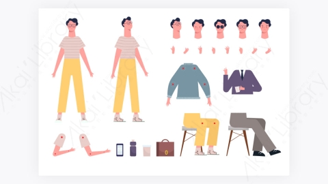 图片素材-MG扁平插画卡通男孩角色人物8
