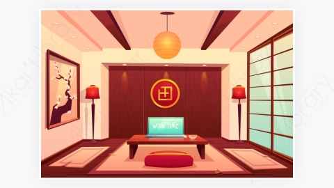 图片素材-中式日式风格的房间空的室内卧室-1