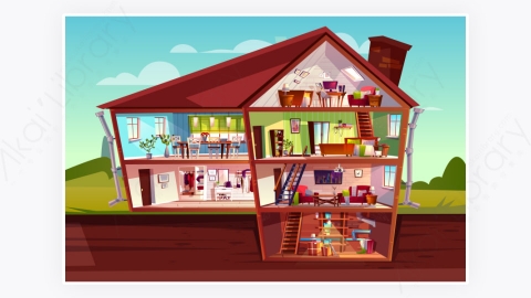 图片素材-住宅内部和家具的剖面图-1