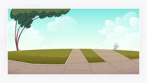 图片素材-公园或市区有小径绿色的草坪和树木-1
