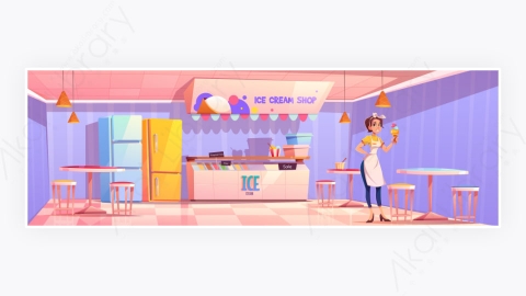 图片素材-冰淇淋店或客厅或咖啡厅的女售货员