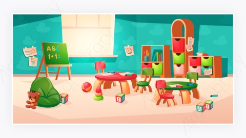 图片素材-卡通幼儿园房间内部矢量插图