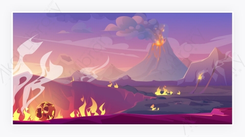 图片素材-卡通火山背景场景插图-4