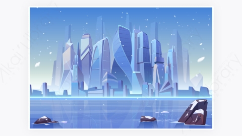 图片素材-卡通现代商业都市市中心建筑-14