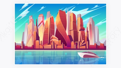 图片素材-卡通现代商业都市市中心建筑-2