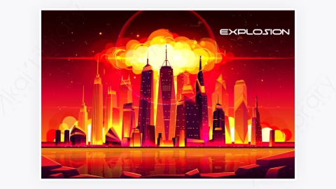 图片素材-卡通现代商业都市市中心建筑爆炸-53