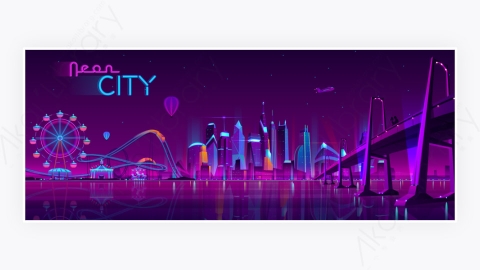 图片素材-卡通现代商业都市市中心晚上夜间建筑-18