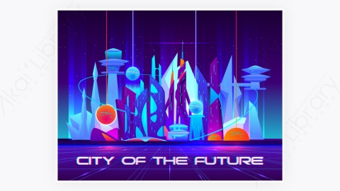 图片素材-卡通现代商业都市市中心晚上夜间建筑-27