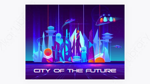 图片素材-卡通现代商业都市市中心晚上夜间建筑-28