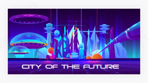 图片素材-卡通现代商业都市市中心晚上夜间建筑-30