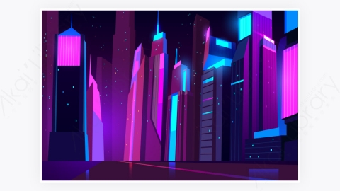 图片素材-卡通现代商业都市市中心晚上夜间建筑-36