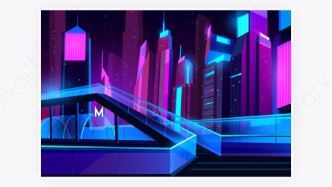 图片素材-卡通现代商业都市市中心晚上夜间建筑-37