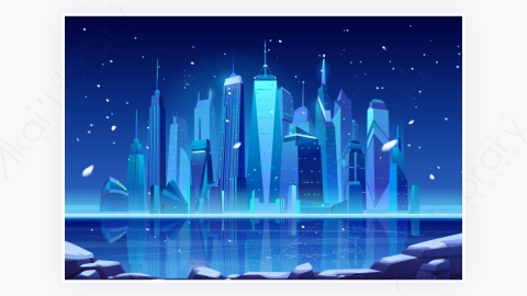 图片素材-卡通现代商业都市市中心晚上夜间建筑-47