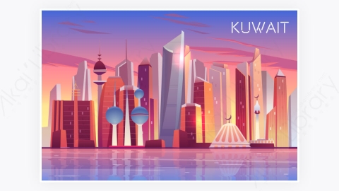 图片素材-卡通现代商业都市科威特市中心建筑-4
