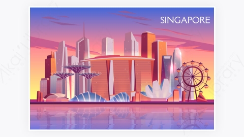 图片素材-卡通现代新加坡商业都市市中心建筑-56