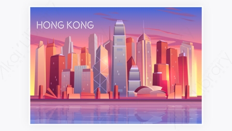 图片素材-卡通现代香港商业都市市中心建筑-5