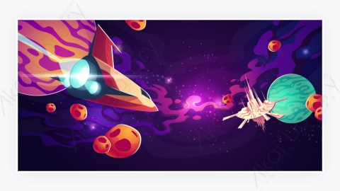 图片素材-在太空中有行星或小行星的宇宙飞船-1