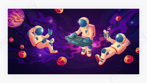 图片素材-在太空中有行星或小行星的宇宙飞船-2
