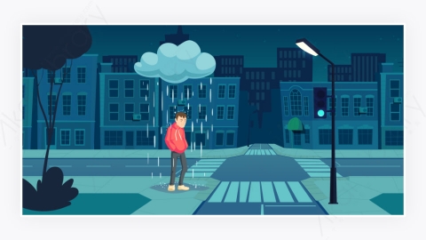 图片素材-失落的人站在雨下的云下
