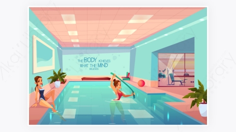 图片素材-女性游泳池放松水中有氧运动场景