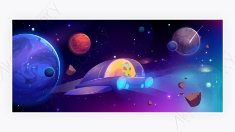 图片素材-宇宙飞船在行星之间飞行背景