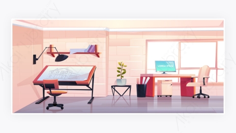 图片素材-带蓝图和房屋模型的建筑办公室-1