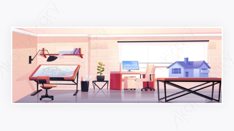 图片素材-带蓝图和房屋模型的建筑办公室-2