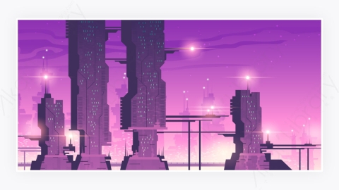 图片素材-未来的夜晚城市与未来派的摩天大楼-2