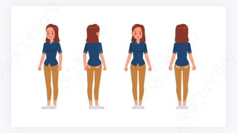 图片素材-女服蓝色牛仔裤衬衫角色设计-1