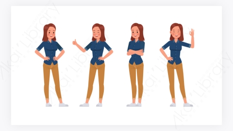图片素材-女服蓝色牛仔裤衬衫角色设计-2