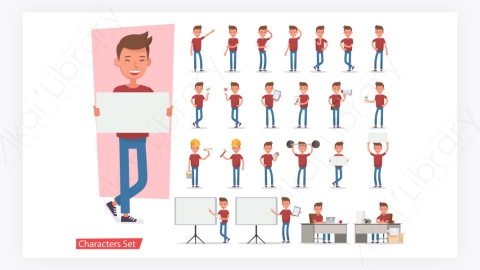 图片素材-扁平男性卡通人物角色休闲动作表情集合-4