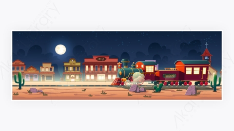 图片素材-矢量西部小镇的街道和蒸汽火车-2