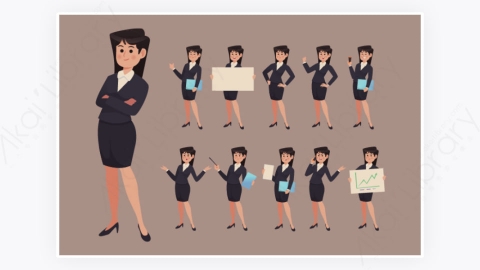 图片素材-MG扁平卡通人物角色造型女商人做不同的动作1