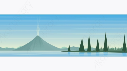 图片素材-MG卡通插画活火山湖景