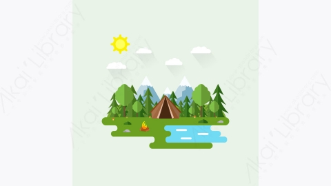 图片素材-MG卡通插画夏景户外森林