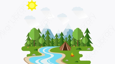 图片素材-MG卡通插画夏天户外森林