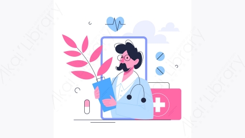图片素材-MG卡通手绘扁平卡通医疗卫生保健理念医生关心病人健康插画设计-3