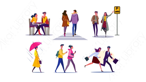 图片素材-MG卡通插画逛街走路的人