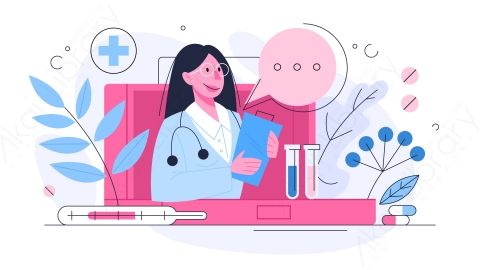图片素材-MG卡通手绘扁平卡通医疗卫生保健理念医生关心病人健康的理念插画设计-2