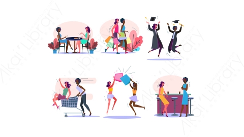 图片素材-MG卡通插画和朋友一起购物休息玩耍