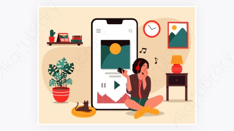 图片素材-MG卡通插画女人听音乐流插图