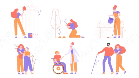 图片素材-MG卡通插画关爱环境人