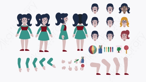 图片素材-MG扁平卡通女孩儿童人物角色造型03