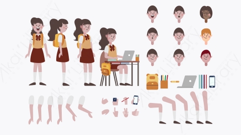 图片素材-MG扁平卡通女孩儿童人物角色造型05