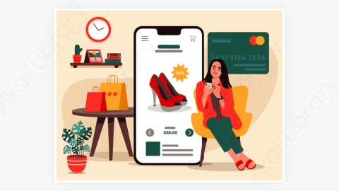 图片素材-MG卡通插画女装网购鞋插图