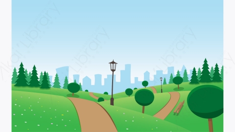 图片素材-MG卡通插画阳光城城市公园场景