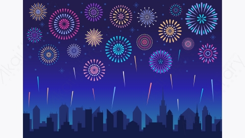 图片素材-MG夜城烟花假期节日鞭炮在城市剪影