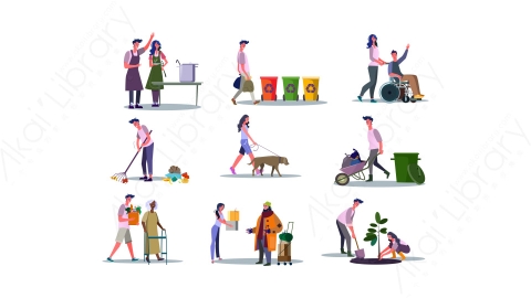 图片素材-MG卡通插画社区关爱慰问老人打扫卫生的志愿者服务