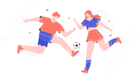 图片素材-MG卡通插画男女踢足球
