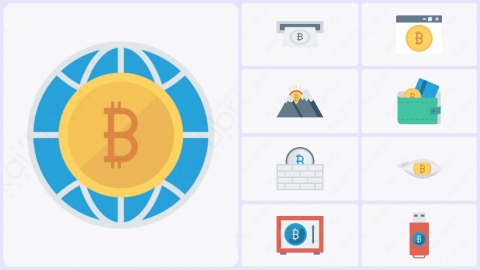 图片素材-100个扁平卡通比特币区块链和加密货币元素图标